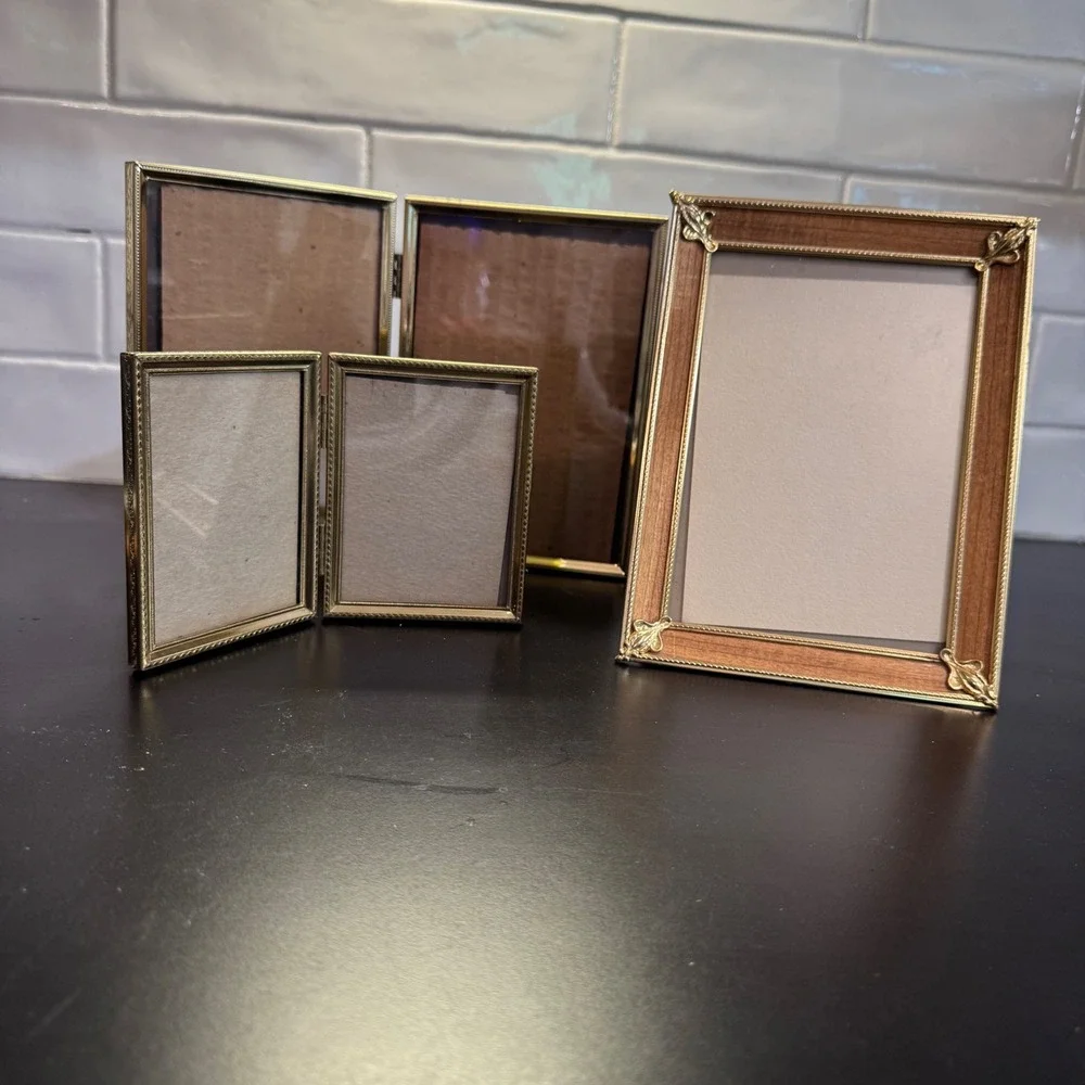 Picture Frame Set Home Decor Multi Gold Vintage Ornate Hinged Wood Grain 3pc